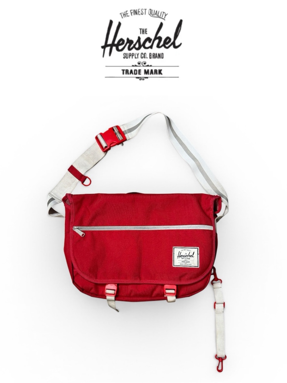 HERSCHEL SUPPLY CO. POP QUIZ MESSENGER BAG RED CANVAS LAPTOP TRAVEL CROSSBODY